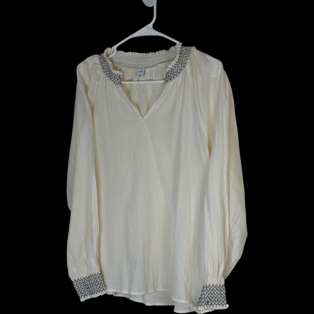 Old Navy Womens White Gauze Embroidered V Neck Long Sleeve Blouse Top Size L - Picture 5 of 12